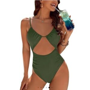 Blooming Jelly Women's Olive Green One Piece Swimsuit